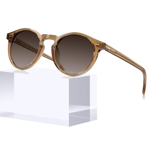 Image of CARFIA Vintage Round Polarized Sunglasses for Men Handcrafted Acetate Frame