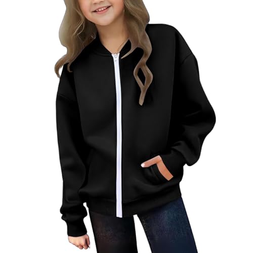 Teen Girl Bomber Jacket Fashion Full Zip Stand Collar School Uniform Casual Sweatshirt Baseball Clothes With Pockets
