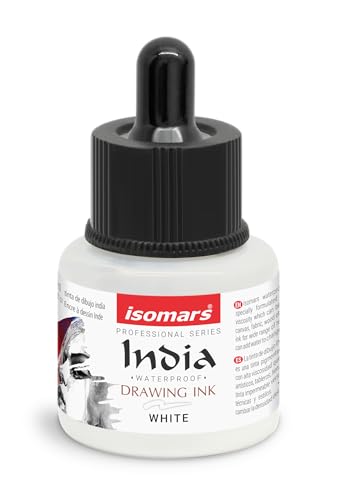 Image of Isomars Waterproof Drawing Ink with Dropper - 35ml | White India Ink for Calligraphy, Art, Technical Drawing, Illustration & Airbrush | Fade Resistant, Quick Drying, Permanent Pigmented Waterproof Ink