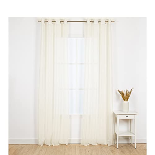 TRAMAS+ Cortinas Visillo Semitransparente para Salón y Dormitorio con Ojales, 140x260cm, 1 Pieza, Dormitorio, Infantil, Juvenil y Adulto y Comedor – Molly Natural
