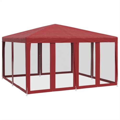 Tonnelle de Jardin, Tente de Réception Pavillon Barnum de Jardin avec 8 parois latérales en Maille Rouge 4x4m PEHD
