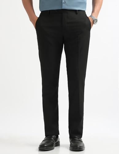 Image of Arrow Textured Tapered Fit Formal Trousers for Men - Full Length Formal Pants for Men Office Wear