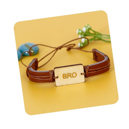 Image of eCraftIndia Brown Bro Word Bracelet Rakhi with Roli Chawal Pack | Raksha Bandhan Rakhi for Brother Bhaiya Bhai