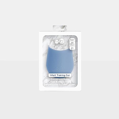 Image of ezpz Tiny Cup - 100% Silicone Drinking Training Open Cup for Baby /Infants - Designed by a Pediatric Feeding Specialist - Soft Non-Slip Grip - Weighted Base & Tactile Bumps - 59 ml, 4 Months+ (Indigo)