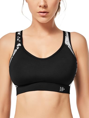 Yvette Soutien-gorge de sport avec coques pour femme - Maintien fort - Grande taille - Dos croisé, Noir , 85E