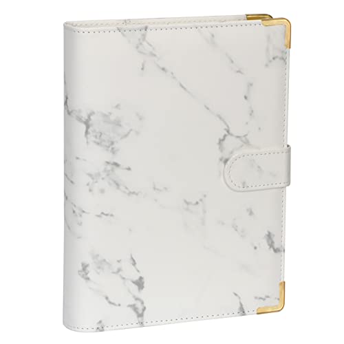 Toplive Classeur A5 en cuir, couverture de carnet de planificateur de classeur à 6 anneaux ronds pour papier de remplissage A5 (papier intérieur non inclus)-Blanc Cover