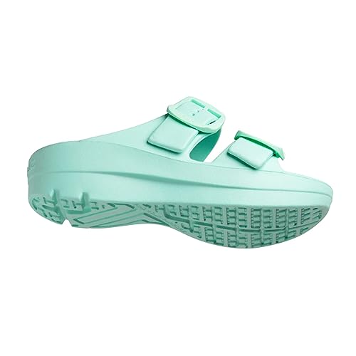 Telic Women's Boise Bliss Slide Sandals, Seafoam Green/Green Buckle, Size