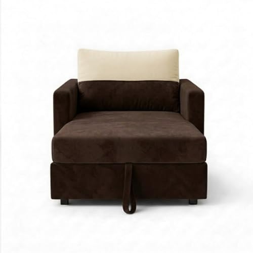 Image of SOCOZI Enrique 1 Seater Sofa Cum Bed | Soft Velvet Suede Fabric | Modern Convertible Design | Plush Comfort Seating for Living Room (Dark Brown)