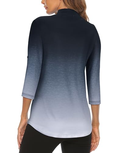 Koscacy Women's 3/4 Roll Sleeve Golf Tennis Polo Shirts UPF50+ Half Zip Dry Fit Workout Tops Athletic Shirt2