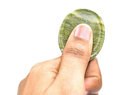 Image of Amazing Gemstone Vesuvianite Worry Stone Crystals and Healing Stones - Stones for Stress Relief - Piedra Crystal Fidget for Meditation, Relaxation - Unique Stocking Stuffers and Birthday Gift
