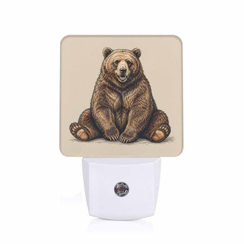 Image of LED Night Light,Brown Bear Linear Sketch LED Night Light Plug into Wall with Dusk to Dawn Light Sensor White Energy Efficient Nightlight for Bedroom Bathroom Hallway Living Room Kitchen
