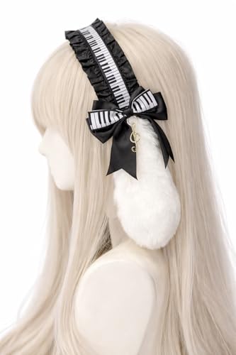 Erqiroc Lolita Headband Piano Key Bow Hair Accessory Coquette Jirai Kei Gothic Kawaii (D)