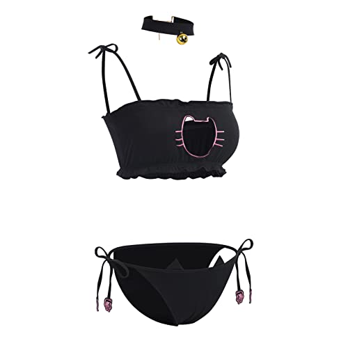 ABAFIP Womens Cute Kawaii Anime Cat Kitten Lingerie set Micro Bikini Strappy Tiny Bra Mini Panty Extreme Swimsuit3