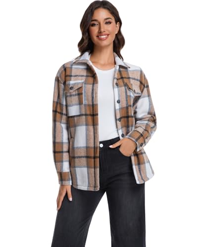 Women's Sherpa Fleece Lined Flannel Shirt Jacket Plaid Button Down Jacket Shacket for Women3