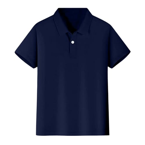 Duohropke Polo para niño sólido de verano, camiseta de manga corta, polo de manga corta, uniforme escolar, camiseta informal, informal, corte regular, camiseta de moda transpirable, azul marino, XL