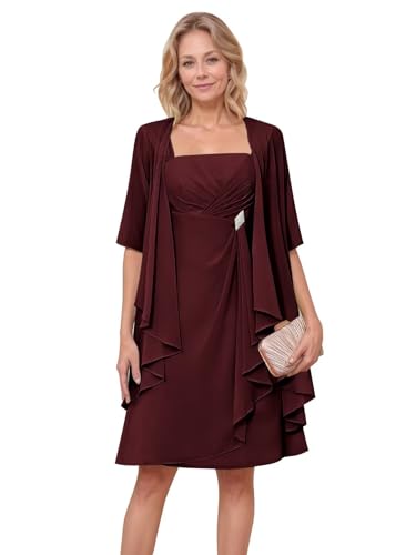Square Neck Short Mother of The Bride Dresses with Jacket 2025 Chiffon 2 Piece Mother of The Groom Dress