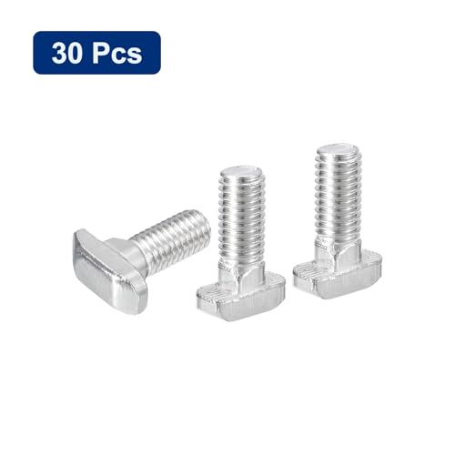 Image of uxcell 30Pcs T-Slot Bolts, M8 x 20mm Hammer Head Bolt T Screw Drop-in Stud for 4040 Series T-Slot Aluminum Extrusion Profile, 304 Stainless Steel, Silver