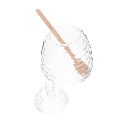 OFFSCH 1 Set Transparent Glass Honey Storage Jar with Dipper High Borosilicate Container for Honey Jam Syrup and Seasoning Stylish Kitchen Decor and Practical Utility