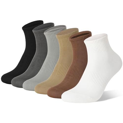 scenicamp 6 Pairs Women Ankle Socks with Arch Support Cotton Crew Socks Soft Breathable Everyday Sock for Walking Running Casual Wear