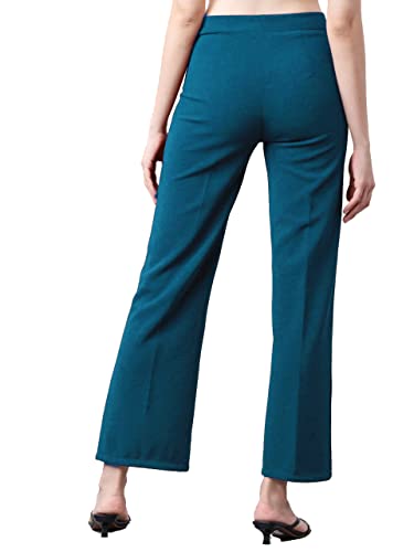 Image of Mehrang Cotton Blend Bootcut Parallel Trouser Pants for Women Regular Fit, Bellbottom Straight Pants for Womens