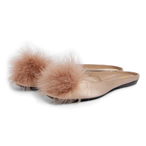 miss left Women Closed Toe Furry Flat Slippers Slip on Cozy Anti-slip Sole Satin Bedroom Flats Lightweight Indoor Outdoor Shoes Size 4-16 US