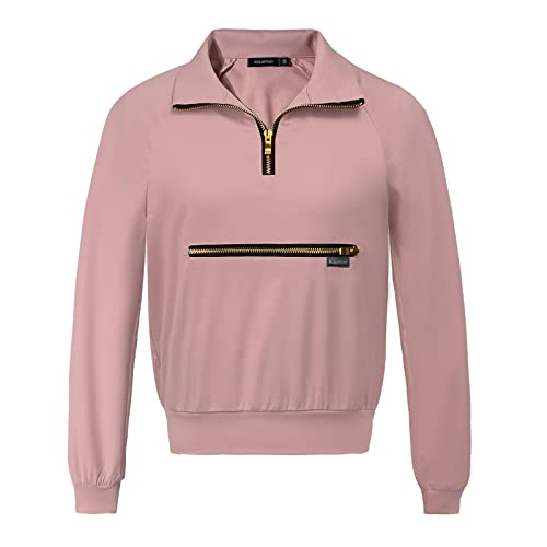 niaahinn Women's Scrub Top Workwear V- Neck Long Sleeve T-Shirt Women's Medical Uniform Top (Pink,XL,X-Large)