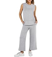 ANRABESS Women's 2 Piece Sets Summer Travel Airplane Outfits Sleeveless Wide Leg Casual Lounge Ma...