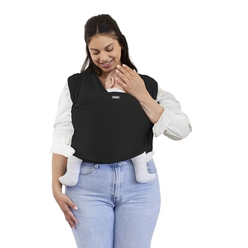 Image of Moby Basics Baby Wrap Carrier for Newborns to Toddlers (8-33lbs), Infant Sling Carrier, Lightweight & Hands Free Design, Adjustable for All Body Types (Black)