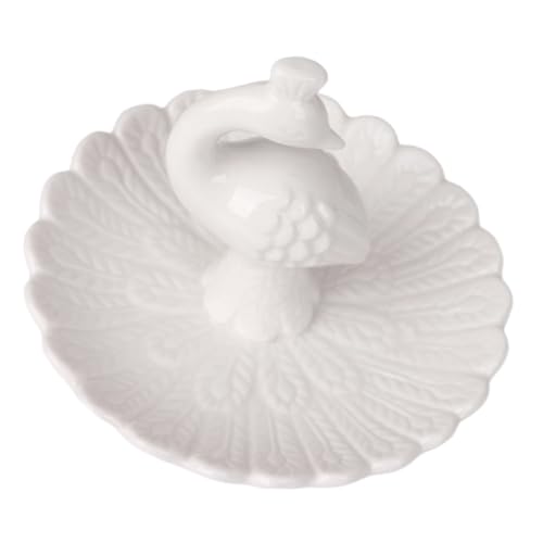 TOPPERFUN Plateau Bijoux Porcelaine Décorée Élégant Pour Bagues Clés Et Bijoux Rangement Raffiné Pour Femmes Support Délicat Pour Colliers Et Boucles Oreilles Blanc Avec Motif Plume