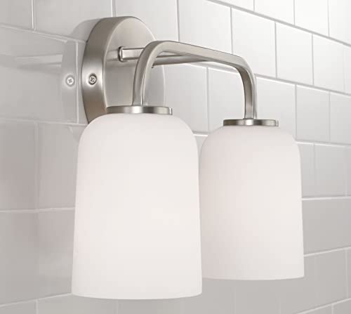 Image of HomePlace Lighting 148821BN-542 Lawson Transitional Soft White Glass Bell Vanity Light for Bathroom, 2-Light 200 Total Watts, 10 inch H x 14 inch W, Brushed /Satin Nickel