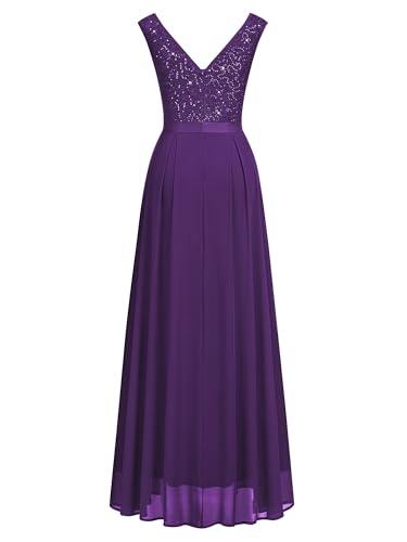 Image of Miusol Women's Sexy Deep V-Neck Sequin Lace Double Sleeveless Evening Party Maxi Dress