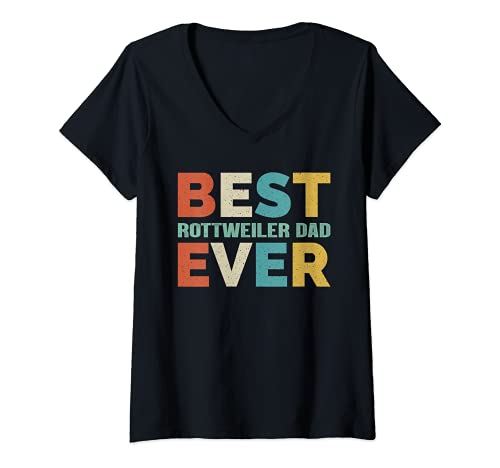 Mujer Regalos retro para Rottweiler Dad Best Rottweiler Dad Ever Camiseta Cuello V