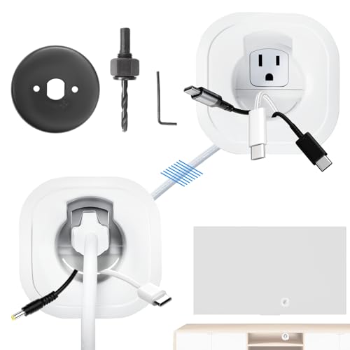 in Wall Cable Management Kit for Wall Mounted TV Professional TV Cord Hider & Wire Concealer with Power Outlet & Pass Through Included DIY Hole Saw Hide Cables Behind Wall White
