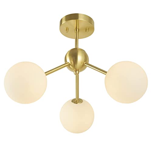 Plafonnier 3 lumières Globe au design semi-encastré et finitions soignées