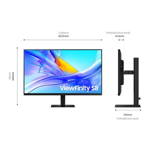 Samsung Monitor Hrm Viewfinity S8 (S37D800UAU), Flat, 37'', 3840X2160 (Uhd 4K), HDR10, 60Hz, 5Ms, Hdmi, Dp, Ingresso Audio, Pip, Pbp, Easy Setup Stand - 5