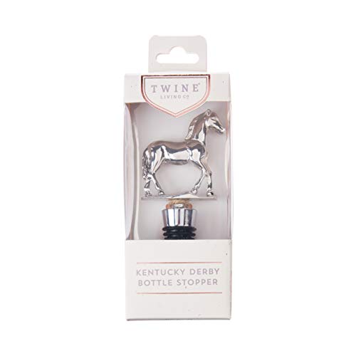 Twine Derby Wine Bottle Stopper, Keep Wine Fresh, Horse Bottle Stopper, Fits Standard Bottles, Metal, Rubber Seal, Silver, Set of 1