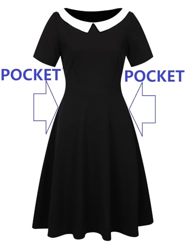 Image of Women's Elegant Vintage Dresses Knee Length Casual Floral Print Work Party Peter Pan Collar A-Line Dress with Pockets 978
