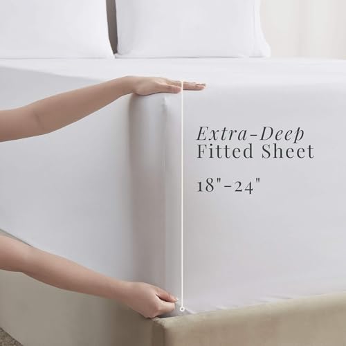 Image of Hearth & Harbor Extra Deep Pocket Sheets - Fits Mattress 18-24 Inches Deep - Extra Deep Pocket California King Size - 6 Piece Cal King Sheets - Cal King, White