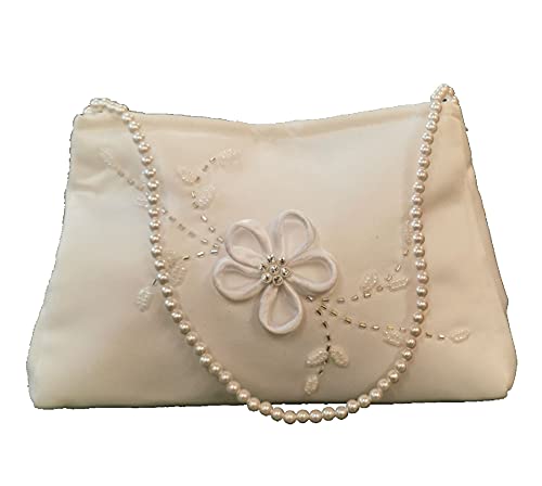 LadyMYP© Brauttasche Brautbeutel mit eleganten Blütenranke aus Satin und Strass, ca. 11 * 16 cm (Weiß)
