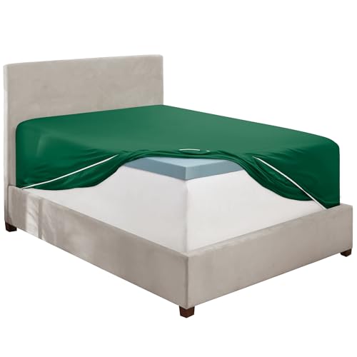 Image of Hearth & Harbor Extra Deep Pocket Queen Fitted Sheet - Fits 18 to 24 Inch Mattress - Ultra Soft 1800 Microfiber, Wrinkle-Free & Breathable - Hotel Luxury Fitted Sheet Only, Dark Green