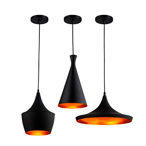 Kit 3 Pendente Tom Dixon - Funil, Balão e Chapéu Preto (Preto com Cobre)