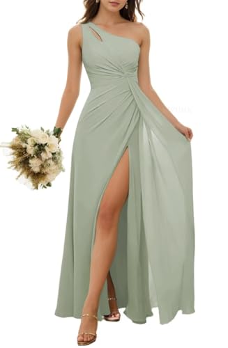 Vestido de dama de honor de princesa con un hombro descubierto, vestido de gasa formal, vestido de fiesta de noche, ZM154, verde oscuro, 48 Grande