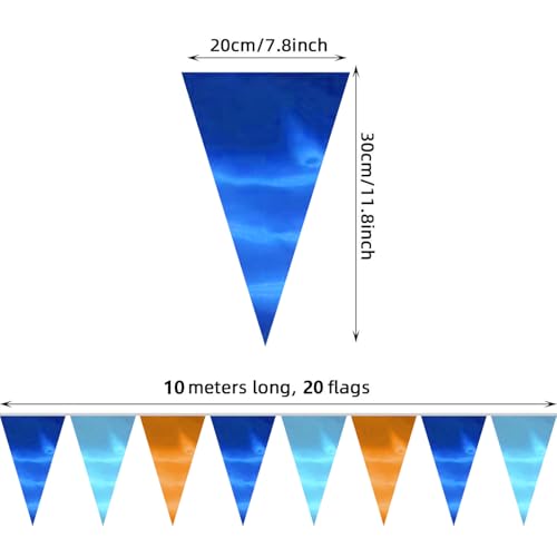 Image of 130FT Lakeblue LightBlue Orange Triangle Pennant Banner Flag Metallic Fabric Bunting Garland for Christmas Graduation Wedding Anniversary Bachelorette Birthday Bridal Shower Valentines Party Supplies