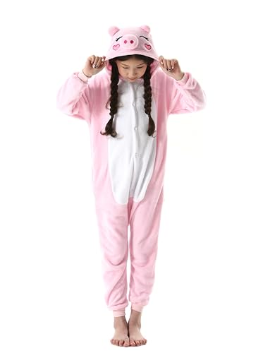 SimZoo Kids Animal Pajamas Boy Girls Pink pig Cosplay Costume Sleepwear One-Piece Unisex Homewear 10-11Y
