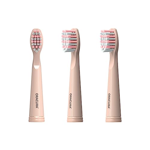 ORACURA® Sonic Electric Toothbrush Heads for SB100 & SB200 (Peach, Pack of 3) – Soft DuPont Bristles, Flexible Design, Prevents Tooth Abrasion, Thorough Cleaning