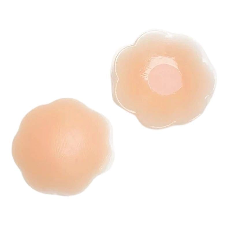 Silicone Nipple Cover Invisible Breast Pasties Adhesive Disposable Satin Fabric Nipple Cover Breast Petals Pads Pasties with Case for Women Girls Flower Free Size Beige Combo (2 Pair)-image-27