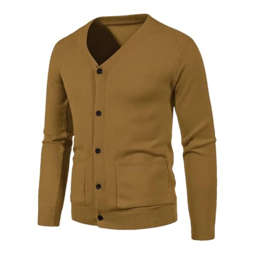 Men’S Long Sleeve V-Neck Button Knitted Solid Color Pockets Cardigan Sweatcoats Casual Single Breasted Outerwear