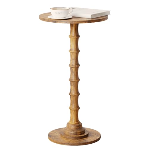 Round Side Table, Modern Drink Table for Small Spaces, Small End Table with Solid Wood Leg for Living Room, Bedroom, Corners, and Office (Rustic Brown)