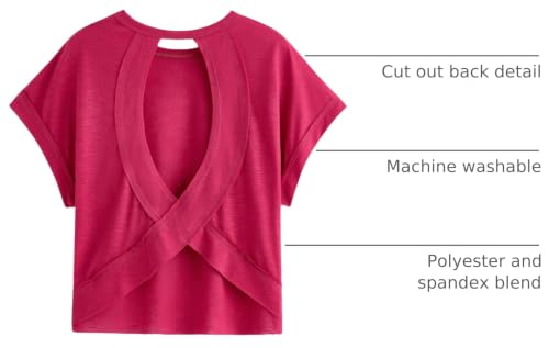 Image of SOLY HUX Women Open Back Tops Workout Backless Tee Casual Athletic Shirts Short Sleeve Oversized Gym T Shirt