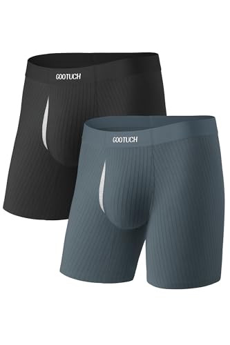 GOOTUCH Men's Underwear Boxer Brief Odor Control, Modal Men Pack, Moisture Wicking Stretch Seamless Underwear (Black/Dark Gray, 2 Pack, XL)